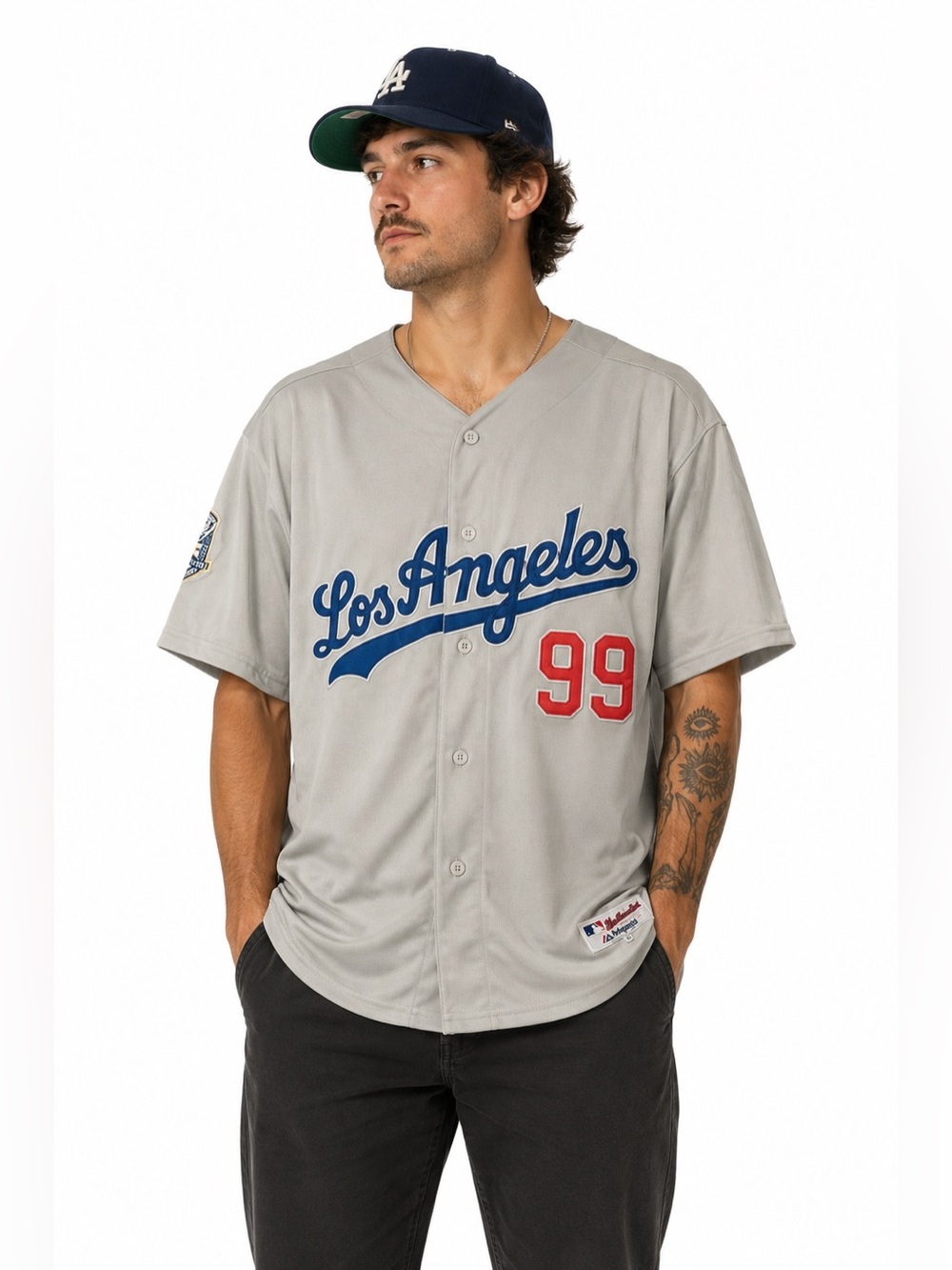 Majestic Los Angeles Dodgers Ramirez 99 50th Anniversary Jersey Size 56 Gray